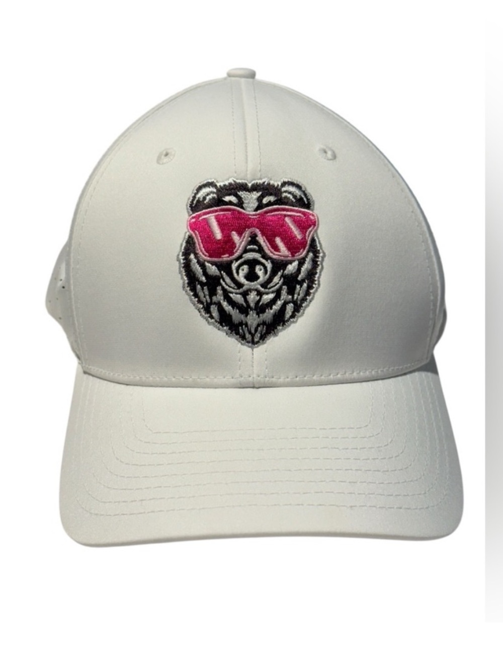 Goose Island Beer Baseball Cap with Bear Patch and Pink Sunglasses